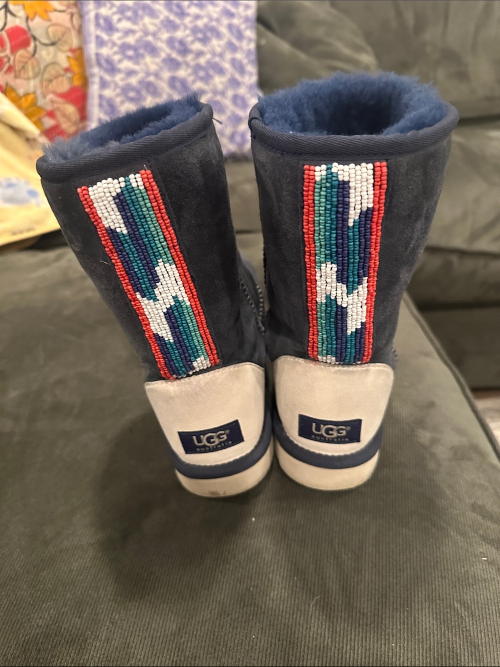 UGG Navy Beaded Back Ankle Boots